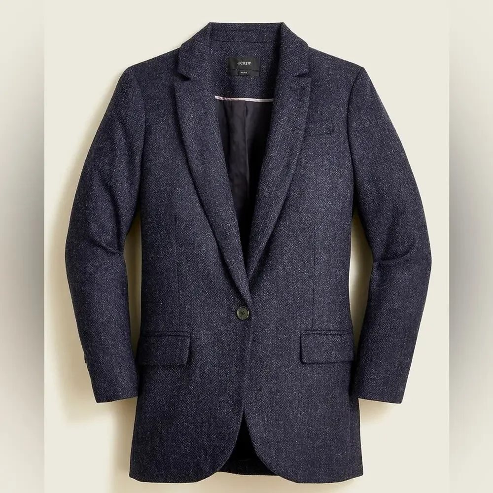 J. Crew Alfie Blue Herringbone Blazer English Wool Relaxed Modern Classic Sz 4